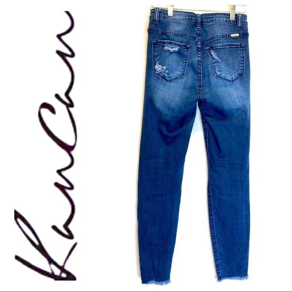 KanCan Ripped High Waist Skinny Jeans with Raw Hem and Button Details - Picture 3 of 5